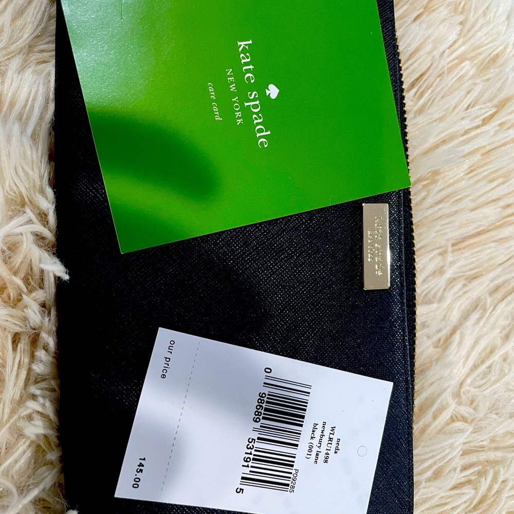 Kate Spade Black Leather Zip Around Wallet Newbury Lane New With Tags!
